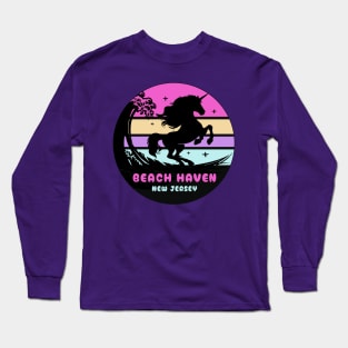 Surfing Unicorn At Beach Haven, New Jersey Long Sleeve T-Shirt